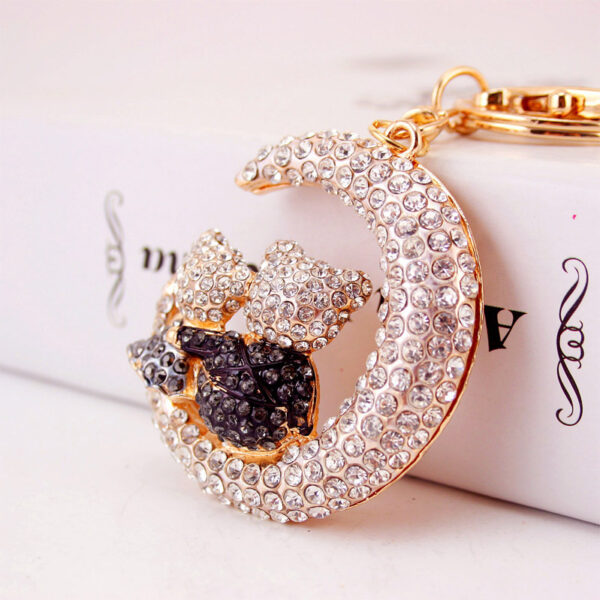 Wholesale Cute Diamond Inlaid Moon Bear Alloy Keychain