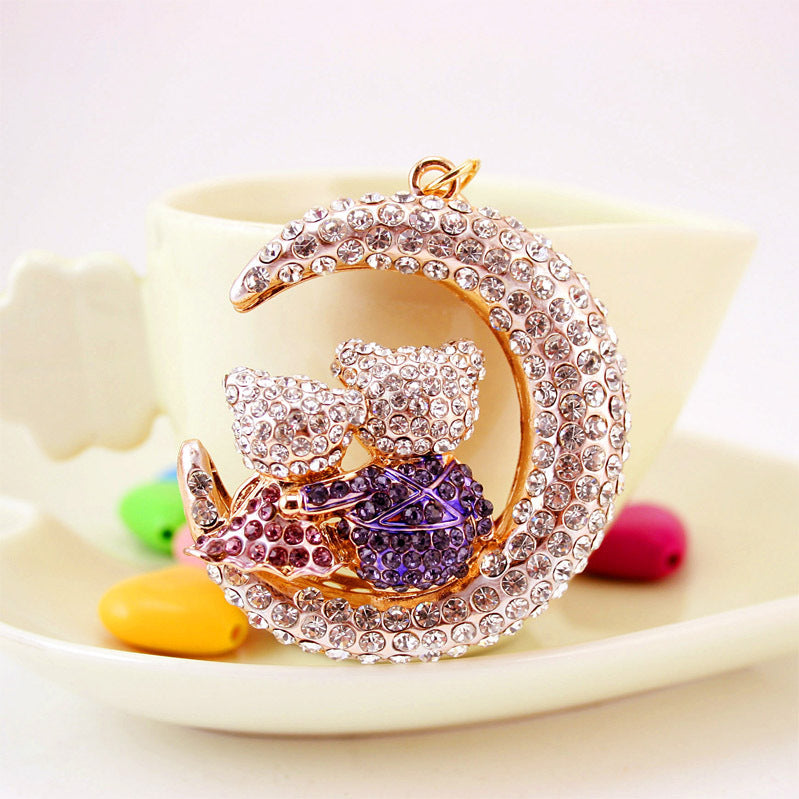 Wholesale Cute Diamond Inlaid Moon Bear Alloy Keychain