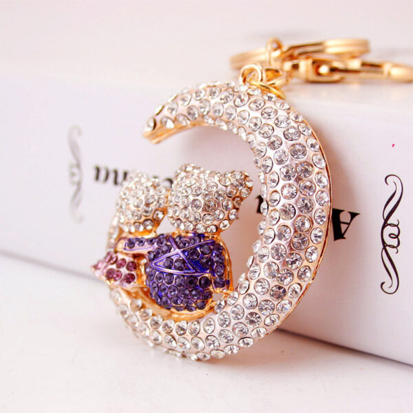 Wholesale Cute Diamond Inlaid Moon Bear Alloy Keychain