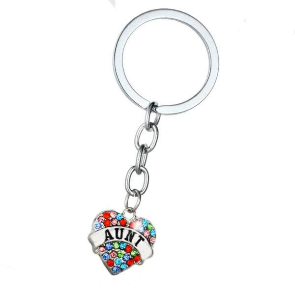 Wholesale Mother's Day Alloy Heart Inlaid Diamond Engraved Keychains