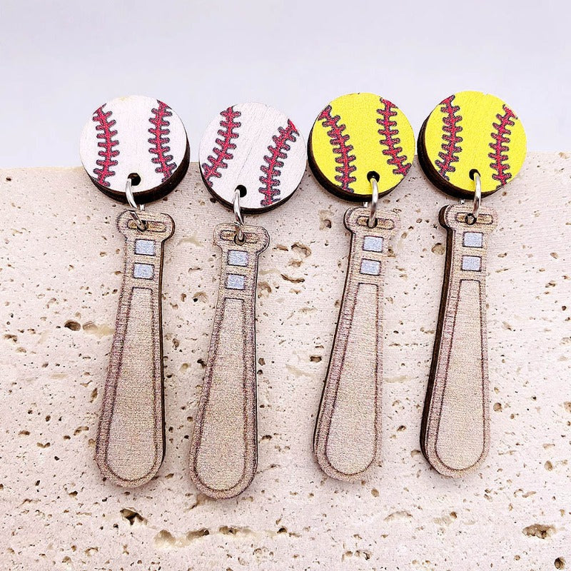 Wholesale Baseball Softball Wooden Earrings