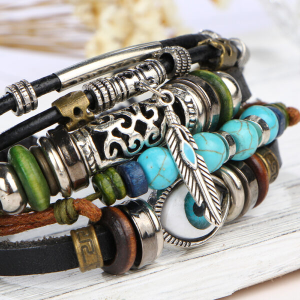 Wholesale Devil Eye Beaded Multilayer Leather Bracelet