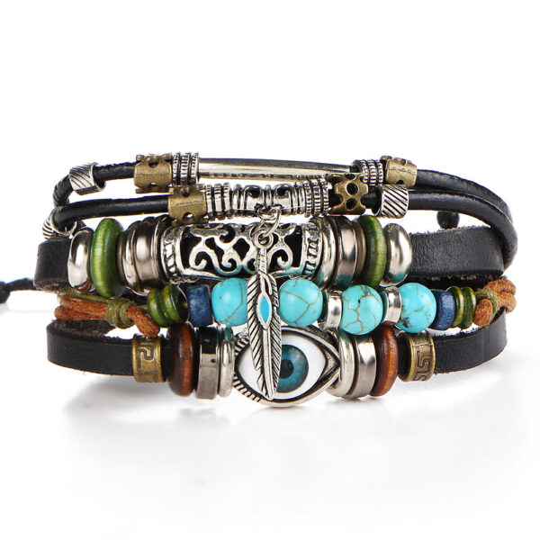 Wholesale Devil Eye Beaded Multilayer Leather Bracelet