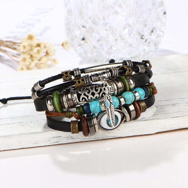 Wholesale Devil Eye Beaded Multilayer Leather Bracelet
