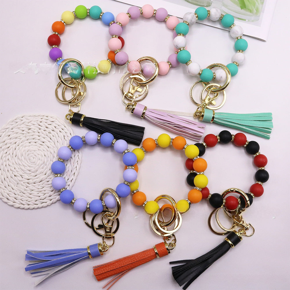 Wholesale Colorful Silicone Beads Diamond Ring Bracelet Keychain