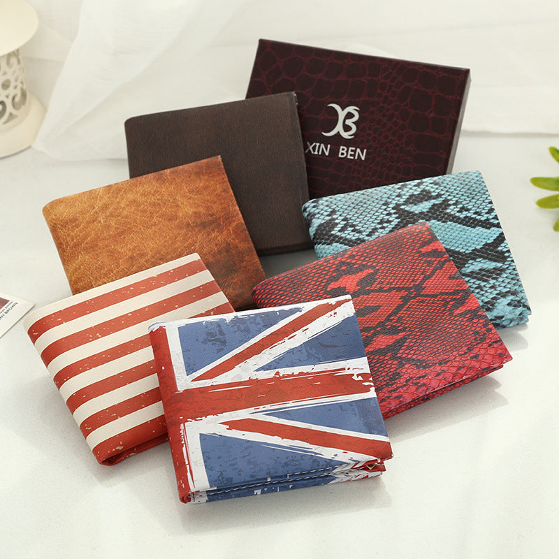 Wholesale Retro Creative Printed Men's Short PU Leather Wallet