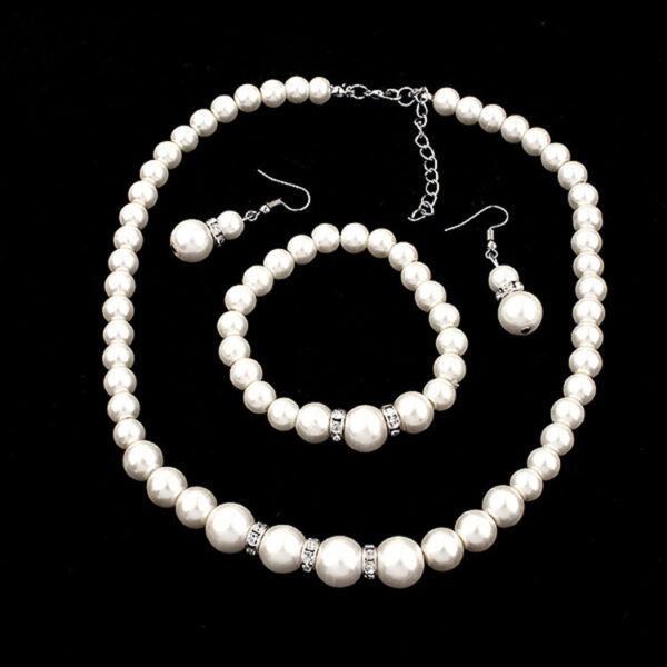 3429971749_2103299325 Wholesale Diamond Pearl Necklace Earrings Bracelet Three-Piece Set