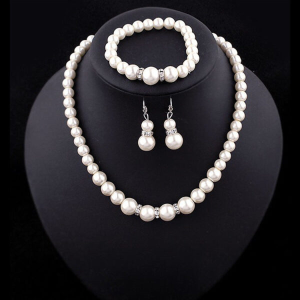 3431437968_2103299325 Wholesale Diamond Pearl Necklace Earrings Bracelet Three-Piece Set