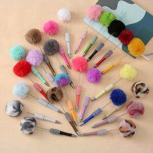 Wholesale Beadable Pens Sugar Rhinestone Leopard Print Pom Pom Pen Fluffy Pens