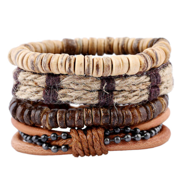 Wholesale Vintage Coconut Shell Hemp Rope Leather Bracelet