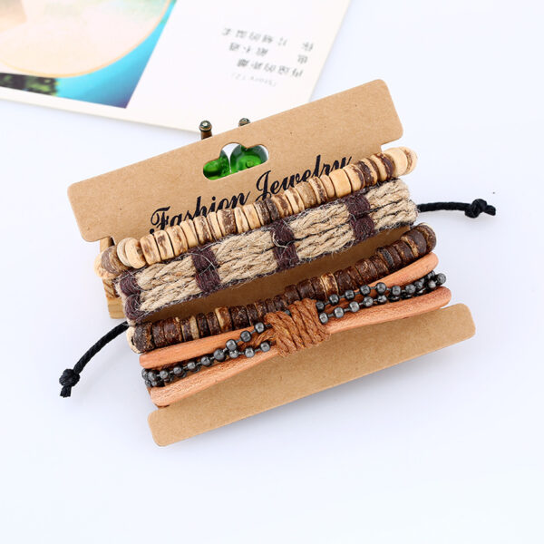 Wholesale Vintage Coconut Shell Hemp Rope Leather Bracelet