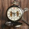 Wholesale Vintage Wooden Circle Skeleton Vintage Roman Numeral Manual Mechanical Alloy Pocket Watch