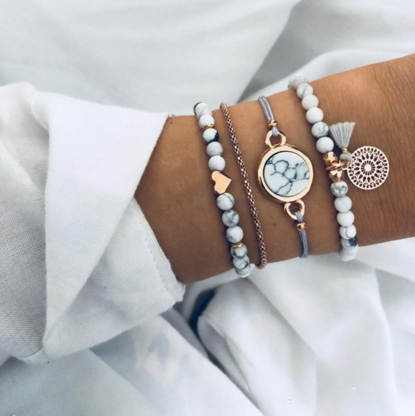 Wholesale Pine Stone Tassel Round Stone Bracelet