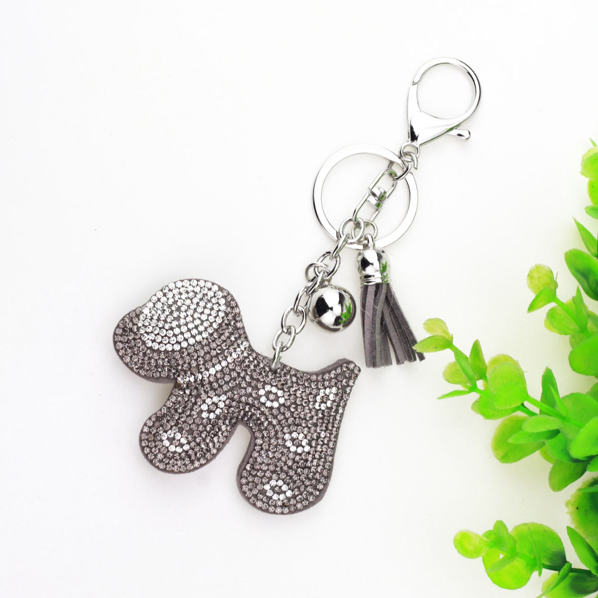 Wholesale Veet Inlaid Diamond Cute Small Dog Keychains