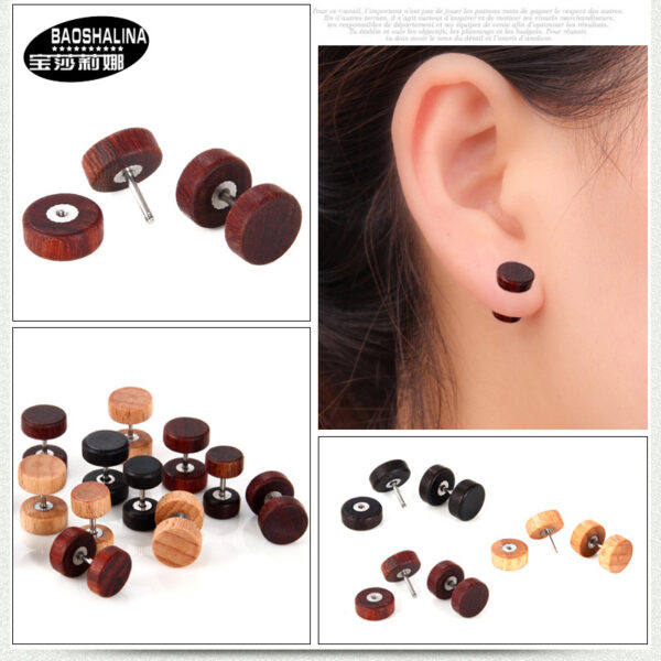 Wholesale Hip Hop Rock Round Wood Earrings