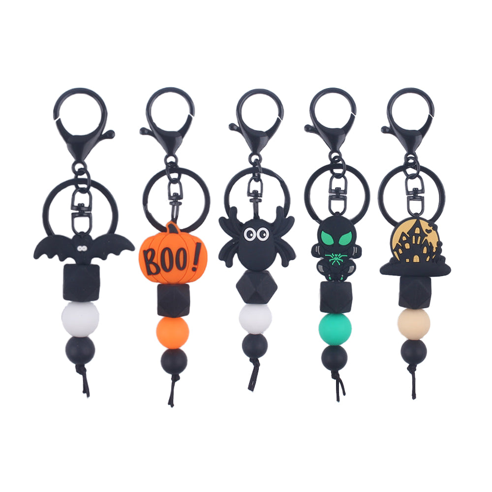 Wholesale BOO Bat Silicone Handmade Beaded Keychain