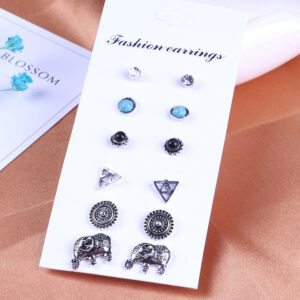 Wholesale Triangle Gems Alloy Ear Studs 6 Pairs