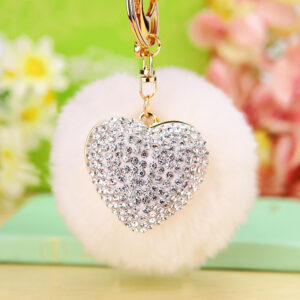 White Love Heart + white fur ball / Single opp bag packaging