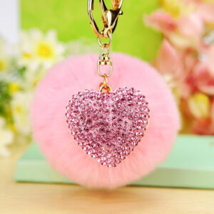 Pink love heart + pink fur ball / Single opp bag packaging
