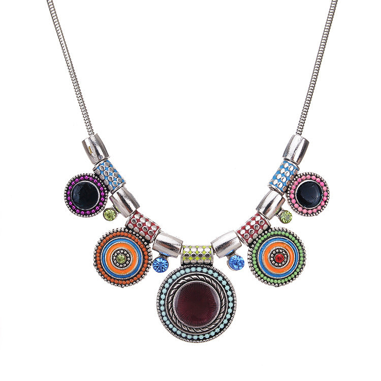 Wholesale Vintage op Oil Inlaid Diamond Alloy Necklace
