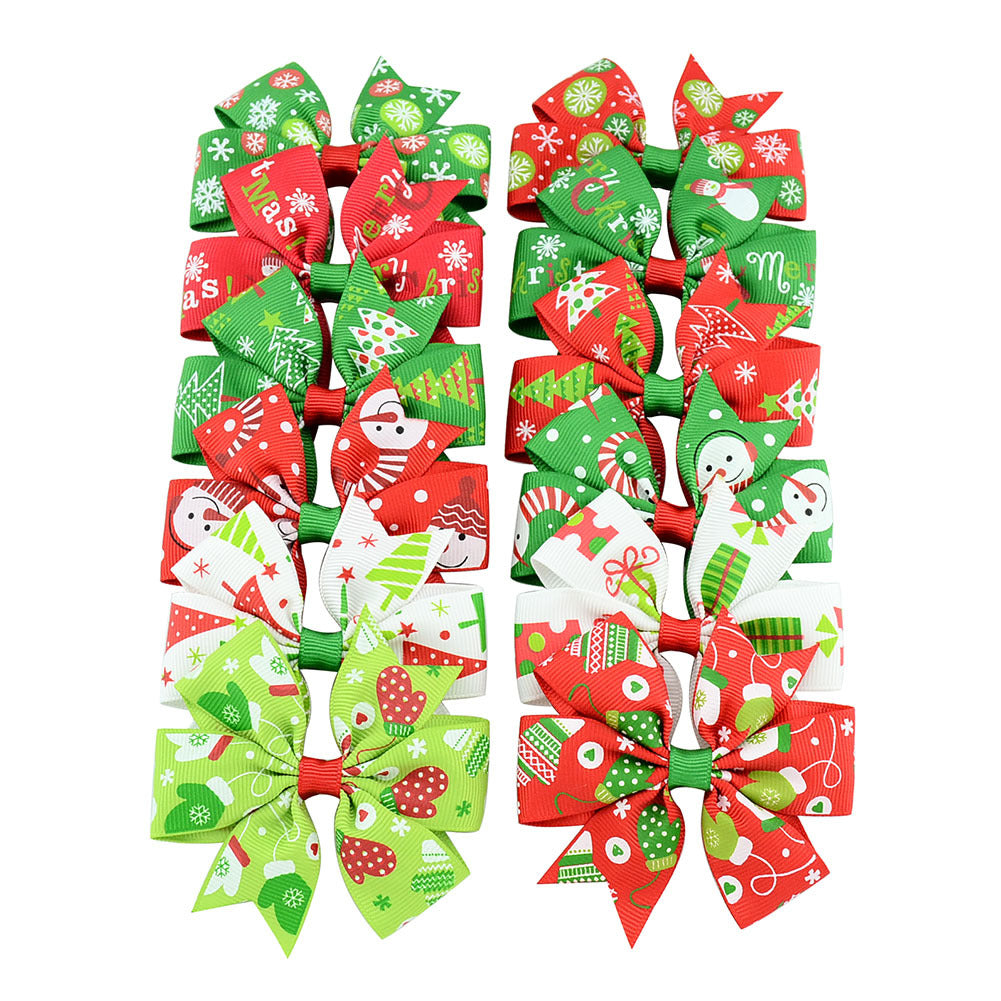 Wholesale New Christmas Ribbed Rib with Six Ears Bow Fabric Chilen's Hair Clips