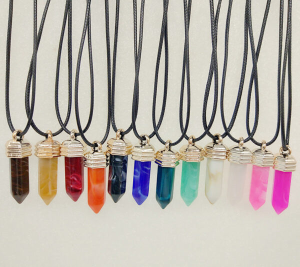 Wholesale Pendant Leather Cord Hexagon Pillar Resin Necklaces
