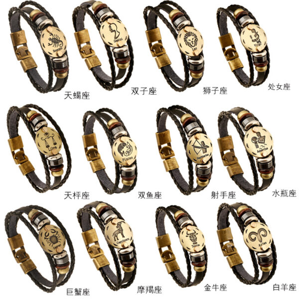 3998528801_2118088041-1 Wholesale Vintage 12 Zodiac Cowhide Multi-layer Bracelets
