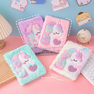 Wholesale Macaron A5 Unicorn Plush Notebook