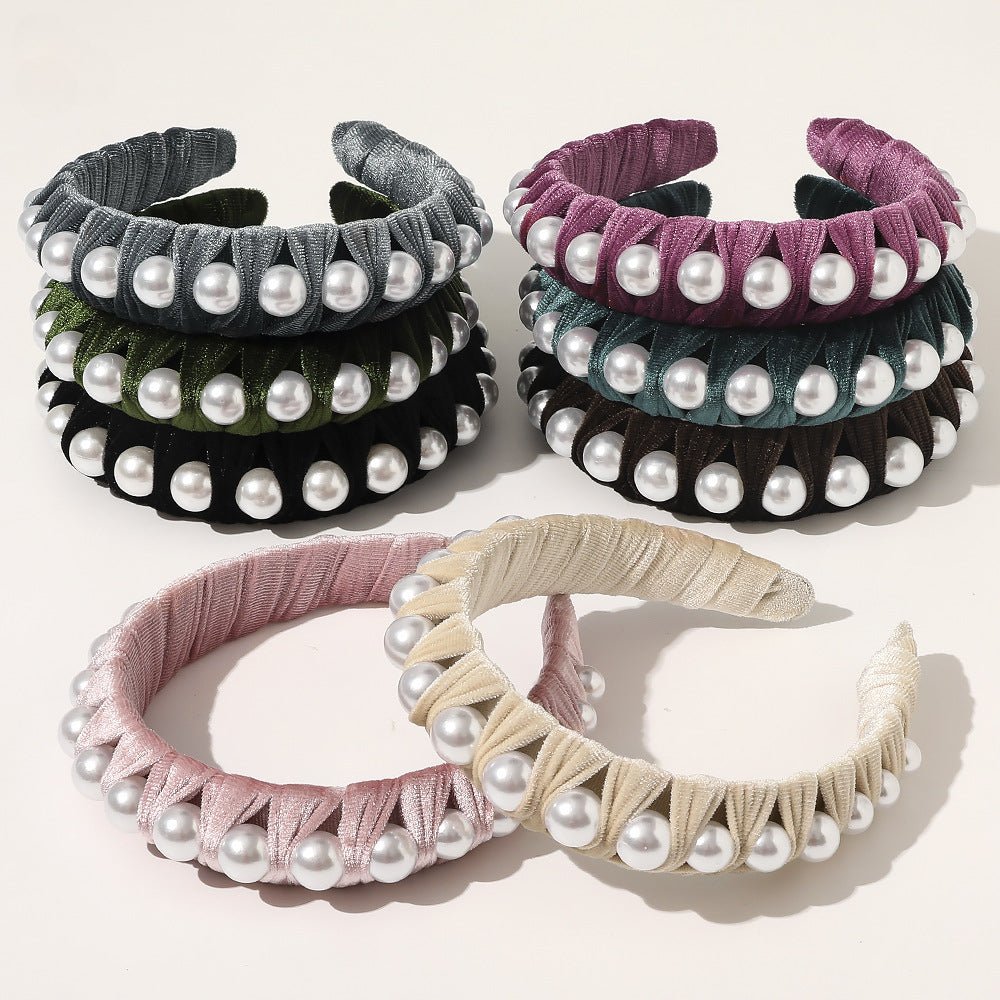 Wholesale of New Autumn and Winter Veet Woven Pearl Hair Bands