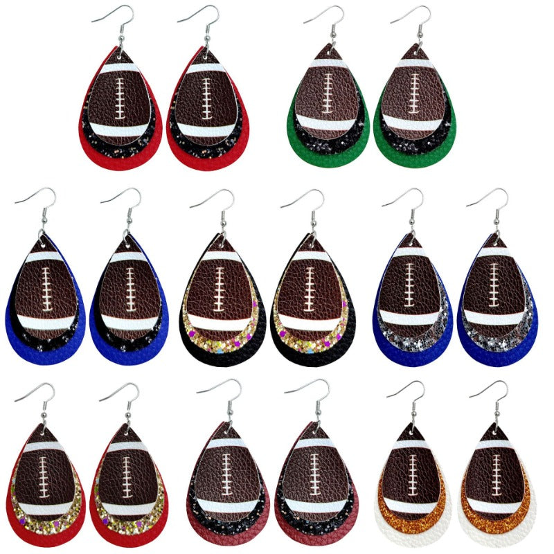 Wholesale Rugby op Shaped Leather Earrings