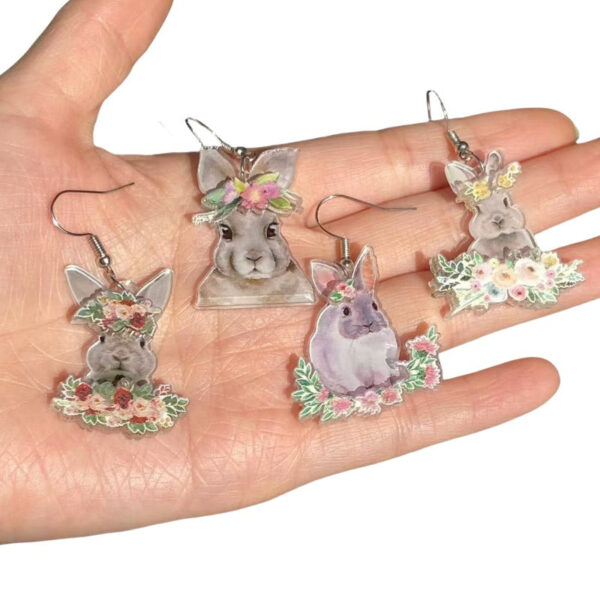 3e96462b27a82516cfeec60461b459f5 Wholesale Acrylic Double Layer Printing Cute Cartoon Animal Rabbit Easter Earrings