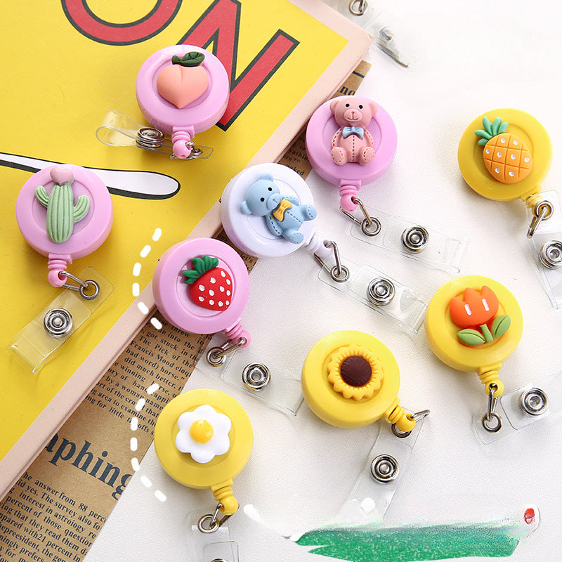Wholesale Badge Reels Plastic Cartoon Avocado Suower Badge Scroll Retractable Keychain