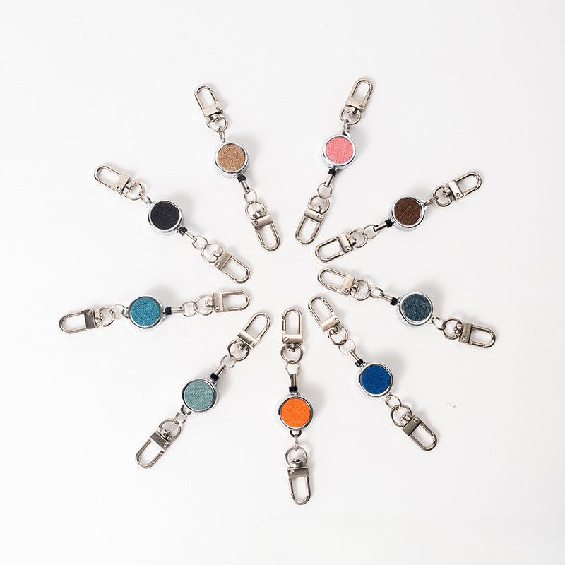 Wholesale Badge Reels Metal Cloth Pattern Retractable Keychain