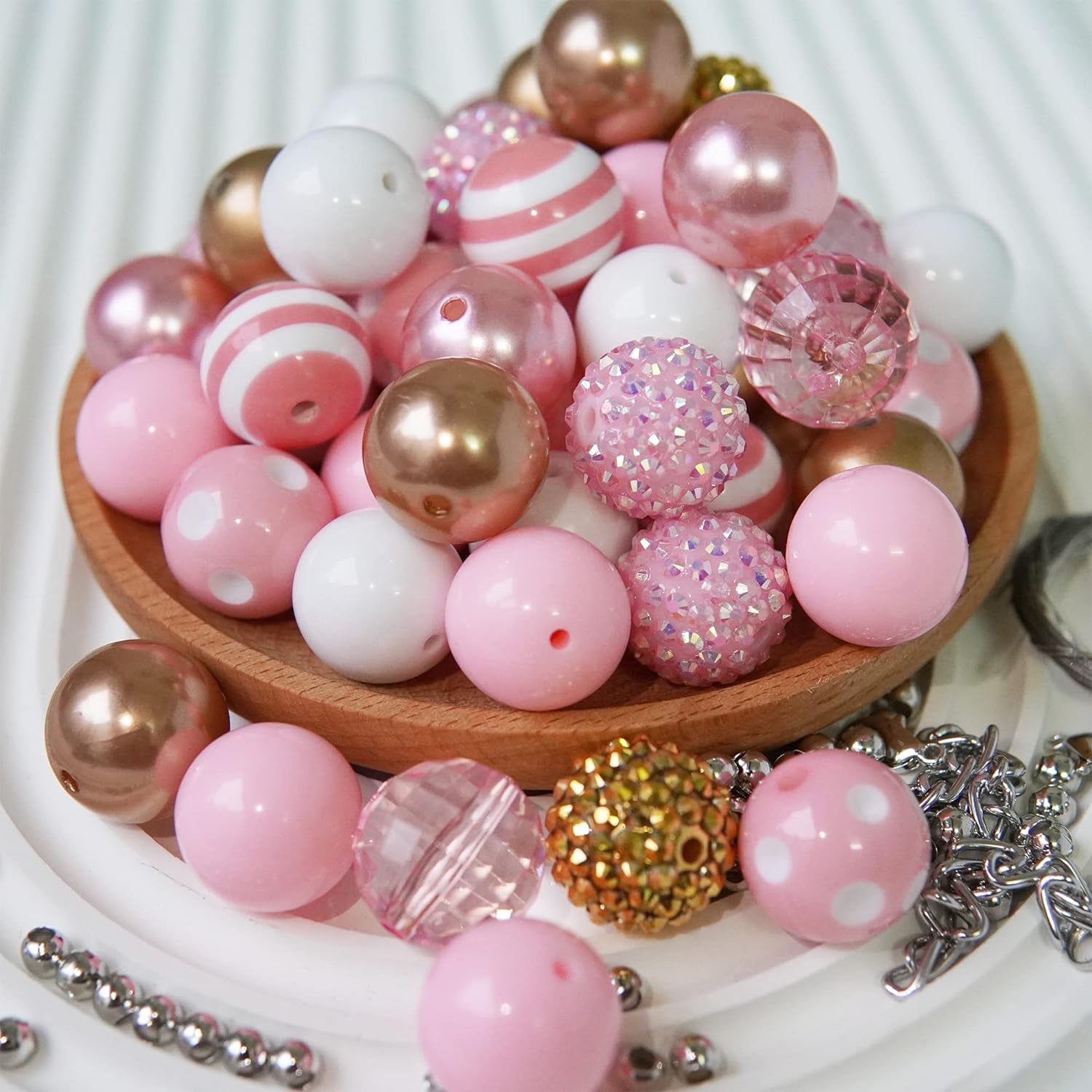 Wholesale Pink+gold Print 20MM Acrylic Large Beads