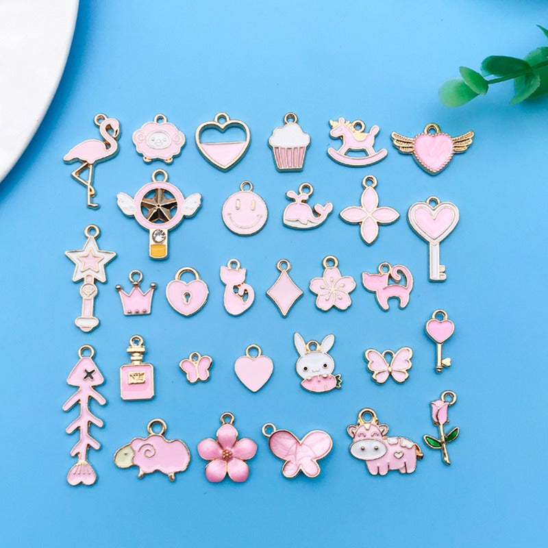 Wholesale ipping Oil Girl Heart Pink Cartoon Cute Alloy DIY Necklace Bracelet Pendant