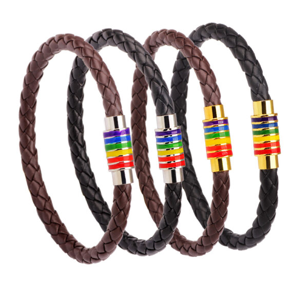 Wholesale Gay Braided Cowhide Rainbow Colorful Fashion Copper Magnetic Clasp Bracelet