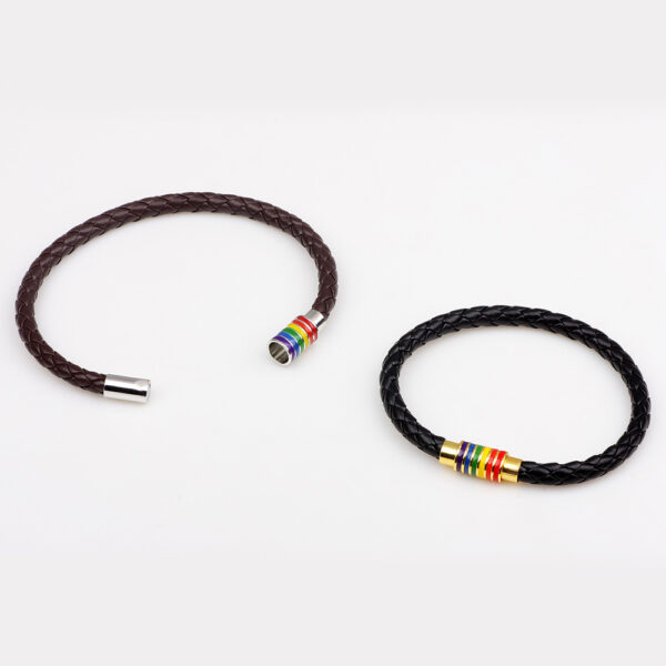 Wholesale Gay Braided Cowhide Rainbow Colorful Fashion Copper Magnetic Clasp Bracelet