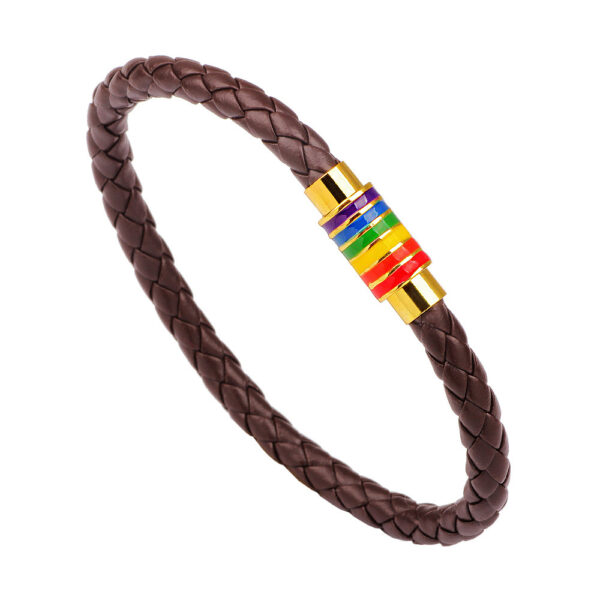 Wholesale Gay Braided Cowhide Rainbow Colorful Fashion Copper Magnetic Clasp Bracelet