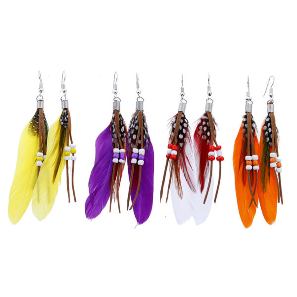 Wholesale Bohemian Tassel Beads Feather Earrings
