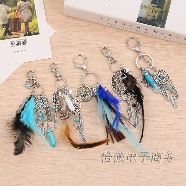 Wholesale Dream Catcher Gossip Feather Opal Tassel Bag Keychains