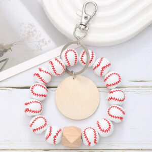 Wholesale Sports Style Baseball Wooden Bracelet with Wood Chip Keychain