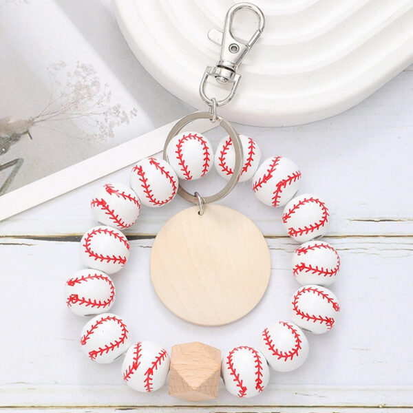 Wholesale Sports Style Baseball Wooden Bracelet with Wood Chip Keychain