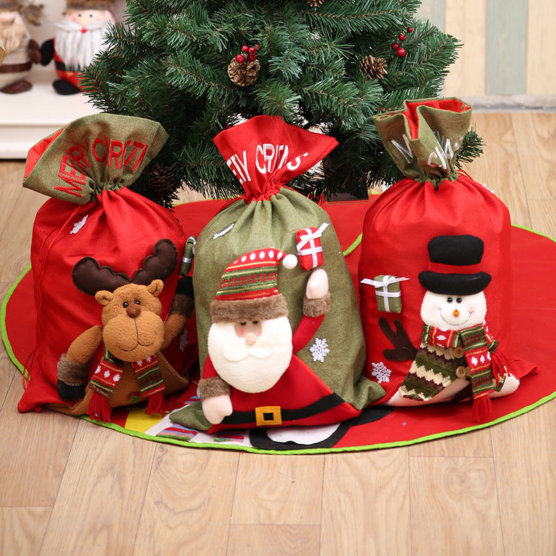 Wholesale Large Three-dimensional Linen Christmas Gift Bag
