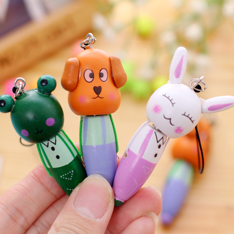 Wholesale Wooden Cartoon Animal Rollerball Pen Wooden Mobile Phone Pendant