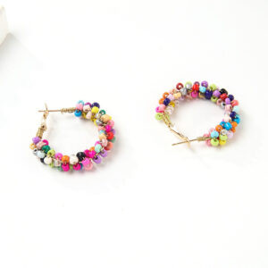 41d0c4f0f2cd970deeebf3a8ca58d7c4 Wholesale Bohemian Colorful Circle Hand Braided Rice Bead Earrings