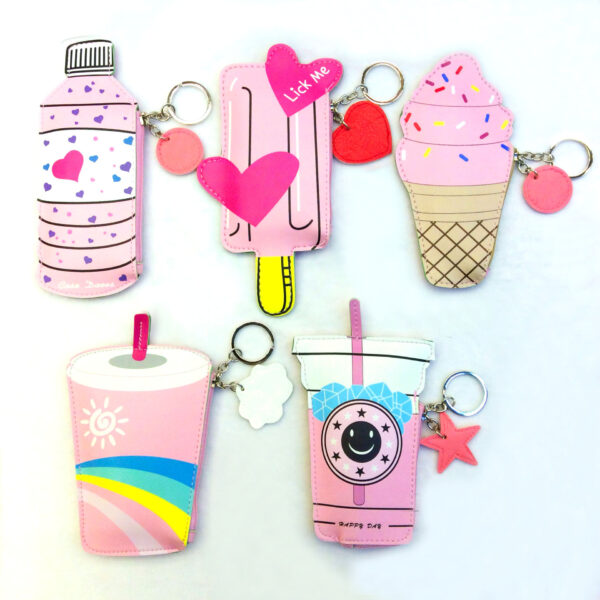 Wholesale PU Cute Beverage Ice Cream Mini Coin Purse Keychain