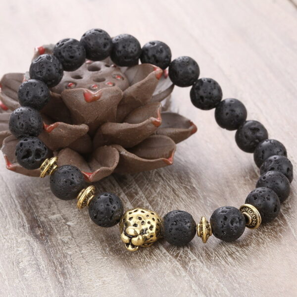 Wholesale Alloy Leopard Head Volcanic Rock Elastic Bracelet