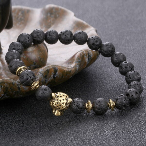 Wholesale Alloy Leopard Head Volcanic Rock Elastic Bracelet