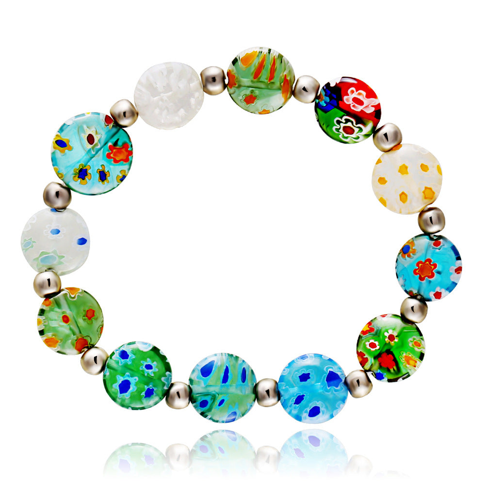 Wholesale Colorful ied Flower Glaze DIY Elastic Bracelet