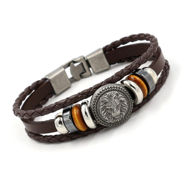 Wholesale vintage lion head studded leather men's bracelet